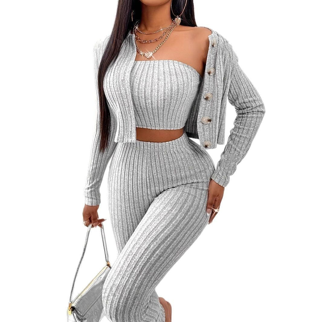 Women's Fashion Cardigan Camisole Three-piece Suit