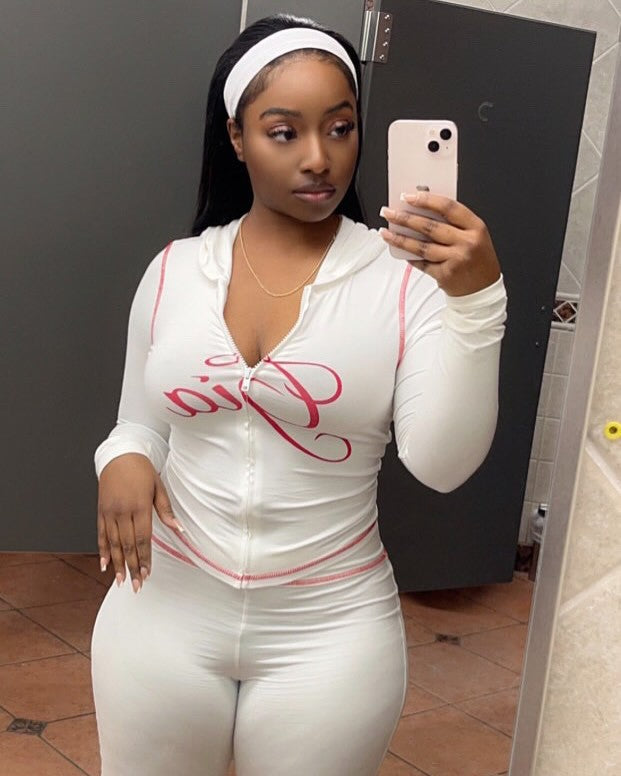 Solid Color Short Hood Top And Trousers