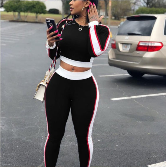 Long sleeve sexy tight sportswear two-piece