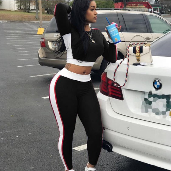 Long sleeve sexy tight sportswear two-piece