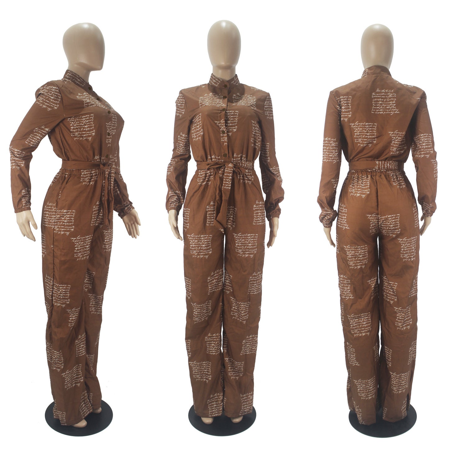 Women's Casual Fashion Loose Shirt Long Sleeve Jumpsuit