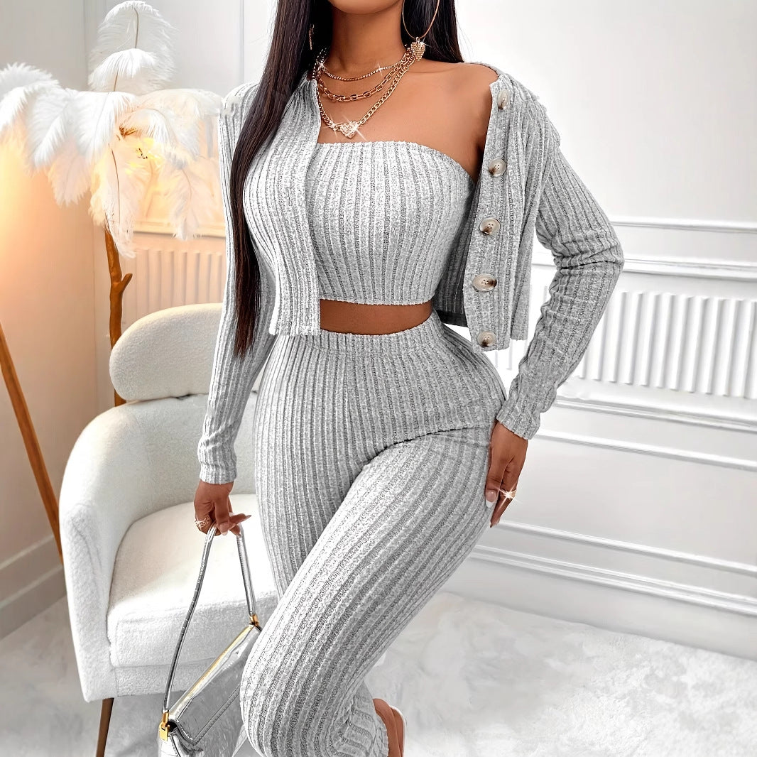 Women's Fashion Cardigan Camisole Three-piece Suit