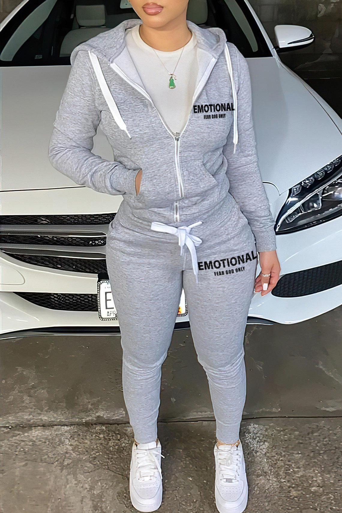 Autumn And Winter Zipper Printed Two-piece Suit