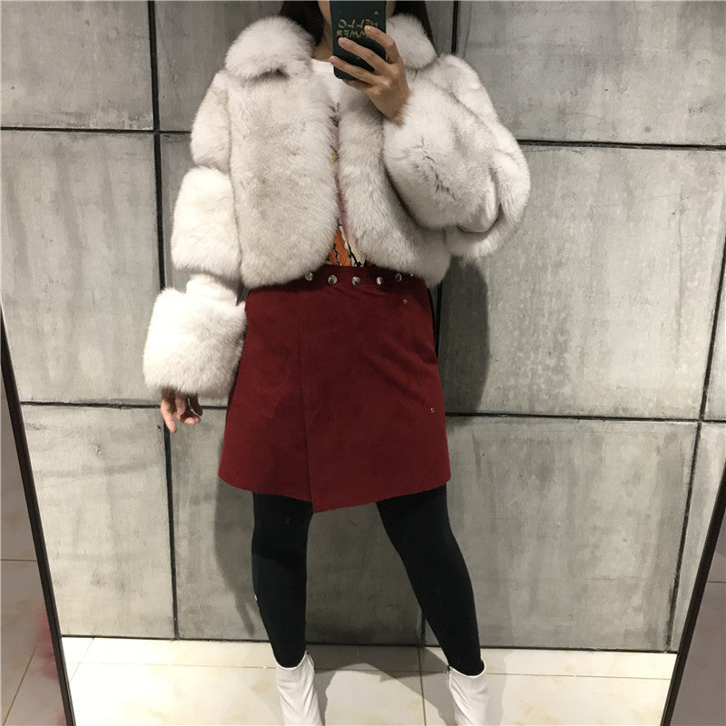 Women's Fur Stitching Lapel Artificial Fur Coat