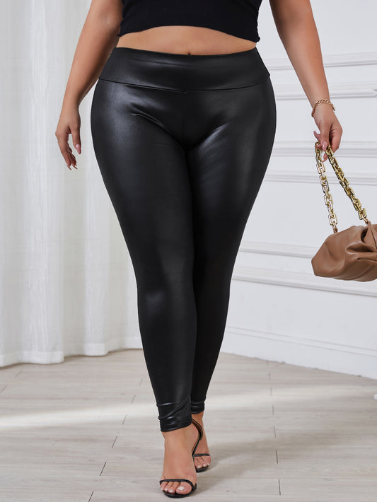 Women's Plus Size High Waist Slimming Leggings - Stretchy, Solid Color, Comfortable Casual Wear For All Seasons, Waist Shapewear