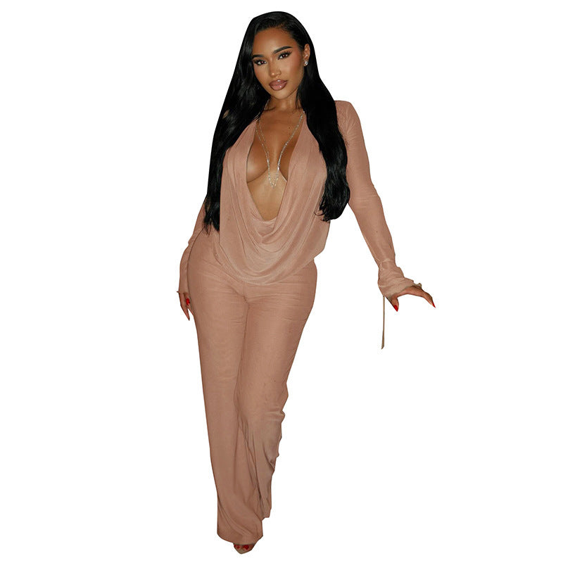 Women's Fashion Sexy Lace-up Long-sleeved Top Slim Trousers Suit